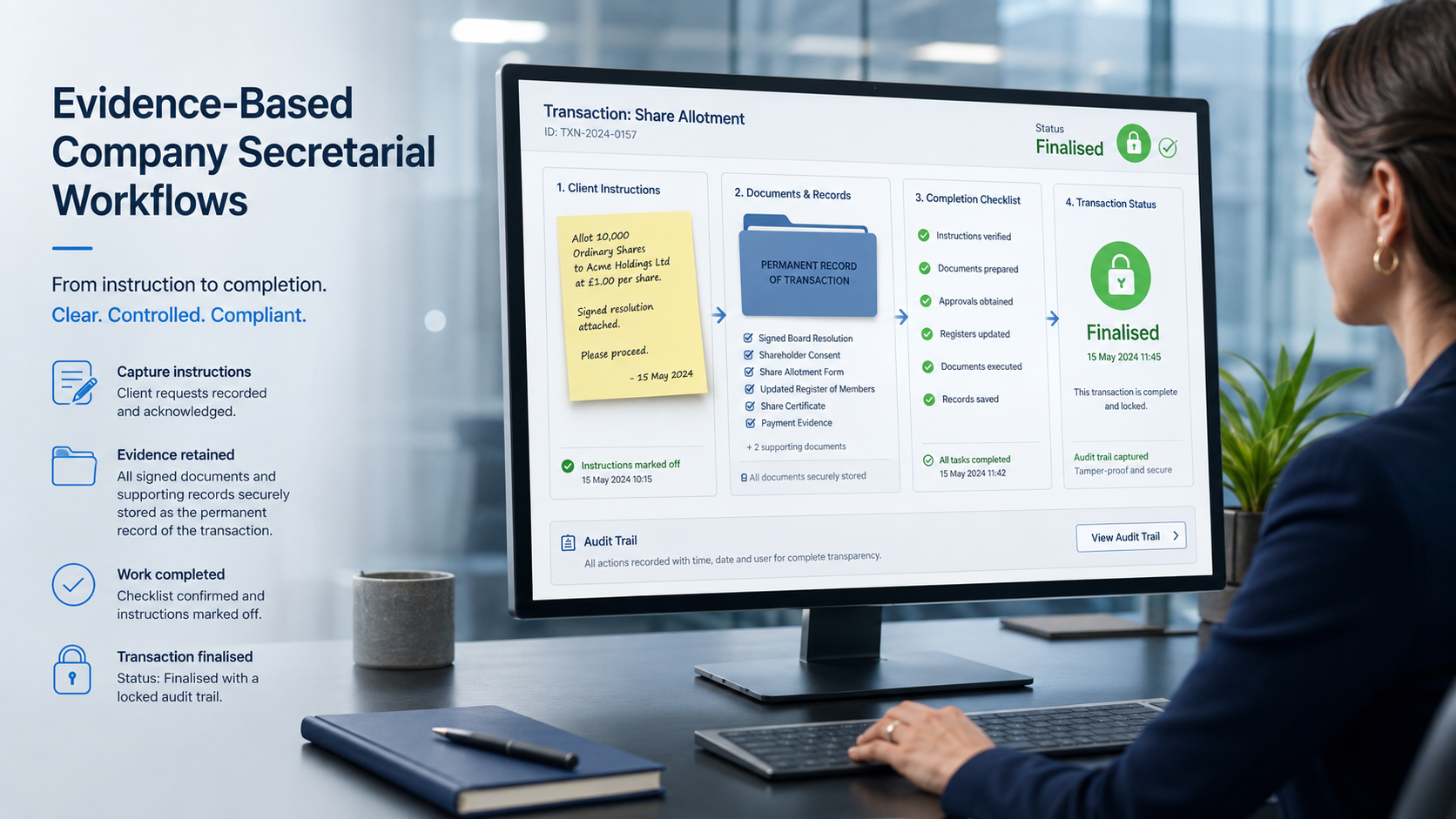 Evidence-based company secretarial workflows diagram